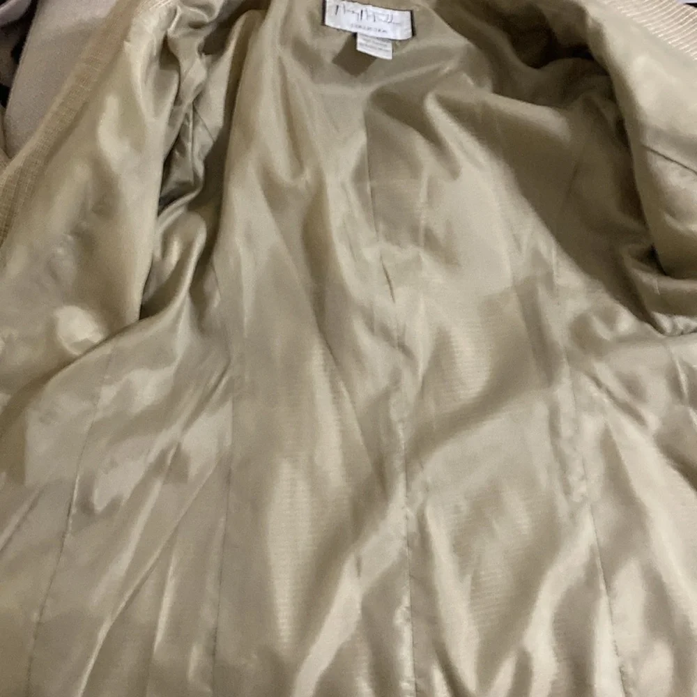 Mary Mc Fidden Women's Beige Checkered Blazer linen 10 event office retro casual